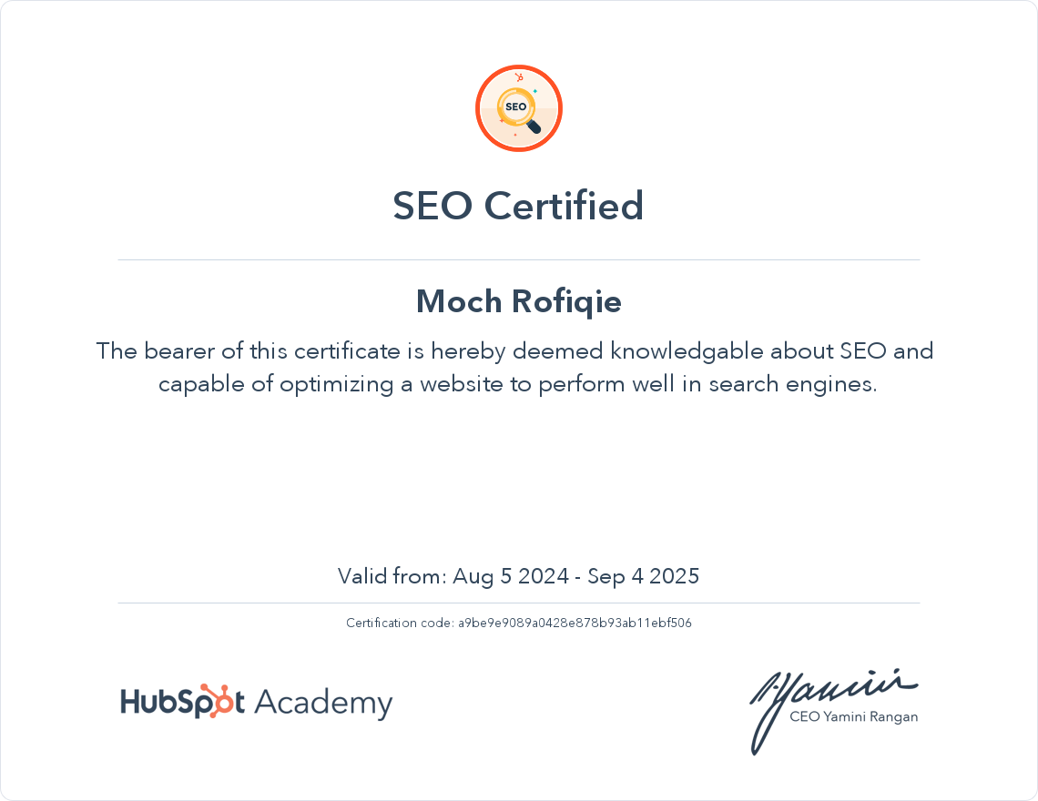 HubSpot SEO Certified