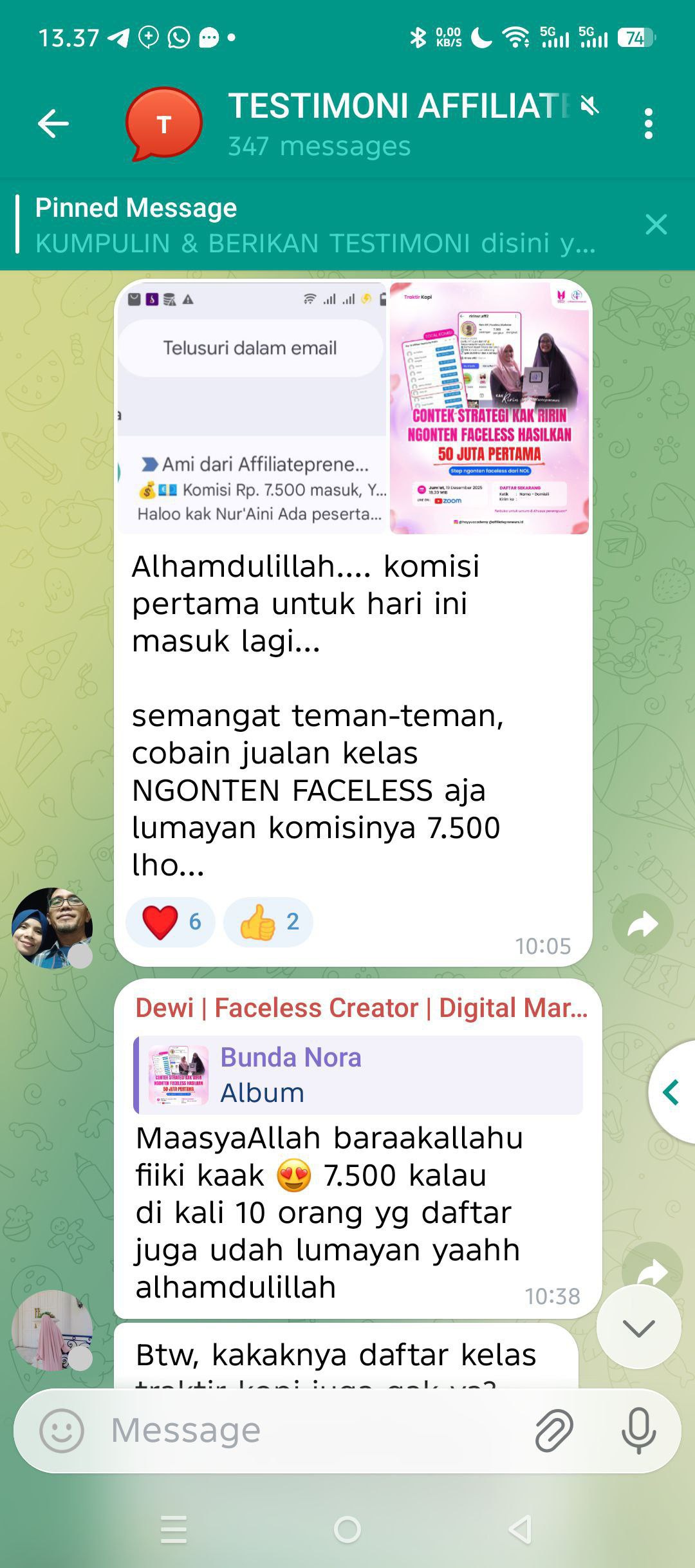 Testimoni Affiliate Chat Group