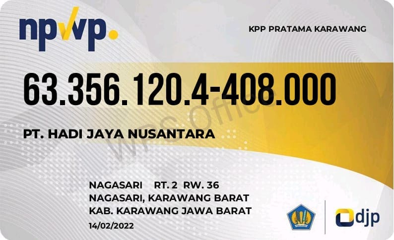 Kartu NPWP PT Hadi Jaya Nusantara