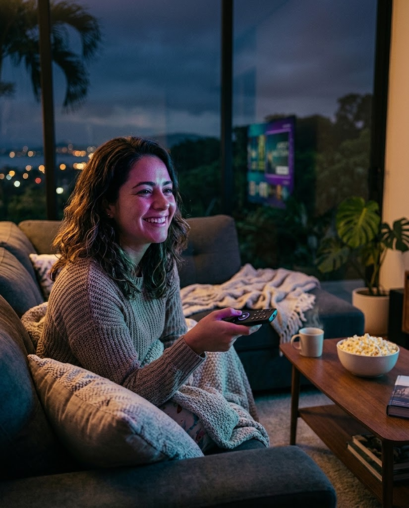 Cliente disfrutando del servicio de streaming desde su sofá