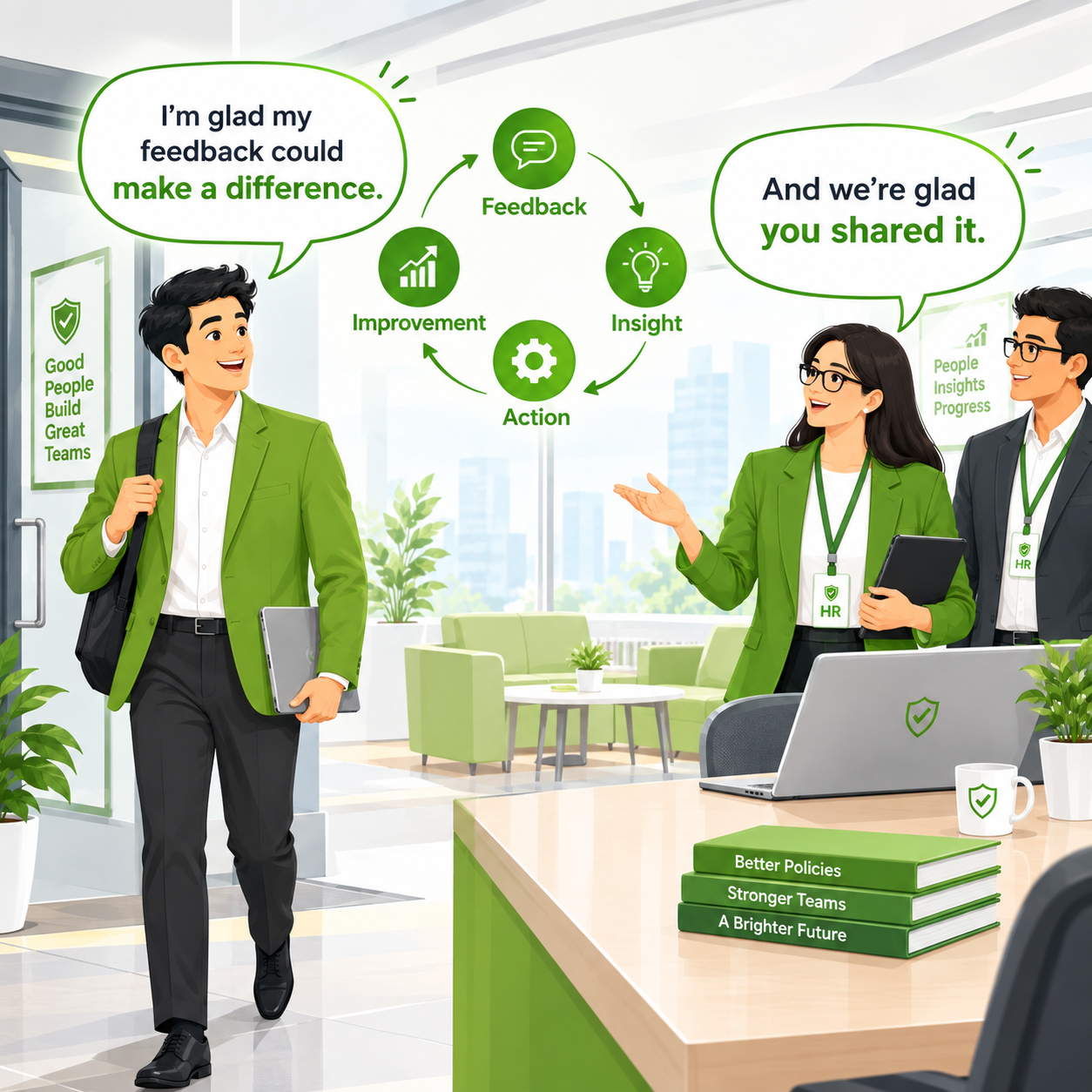 Employee and HR closing the feedback loop comic
