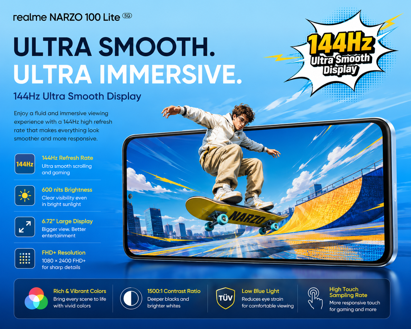 Realme Narzo 100 Lite 5G 6.72 inch 144Hz FHD+ display 600 nits
