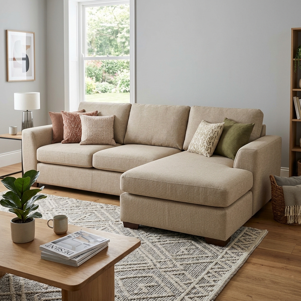 Sofa Bed Translation - Sofa ruang tamu L shape warna coklat muda