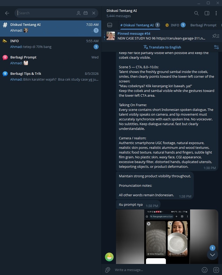 Bukti Grup Telegram Diskusi Tentang AI