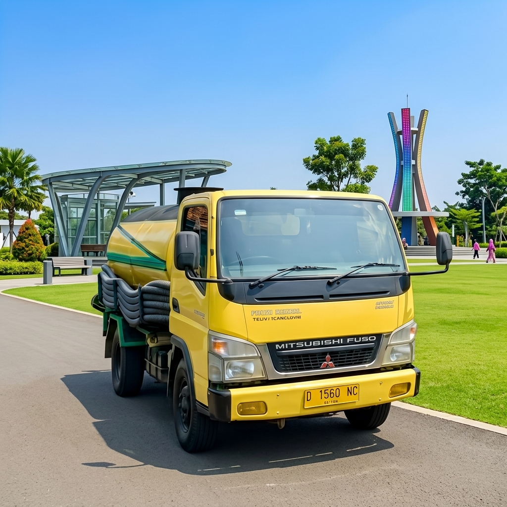 Truk sedot WC beroperasi di jalan raya Tangerang