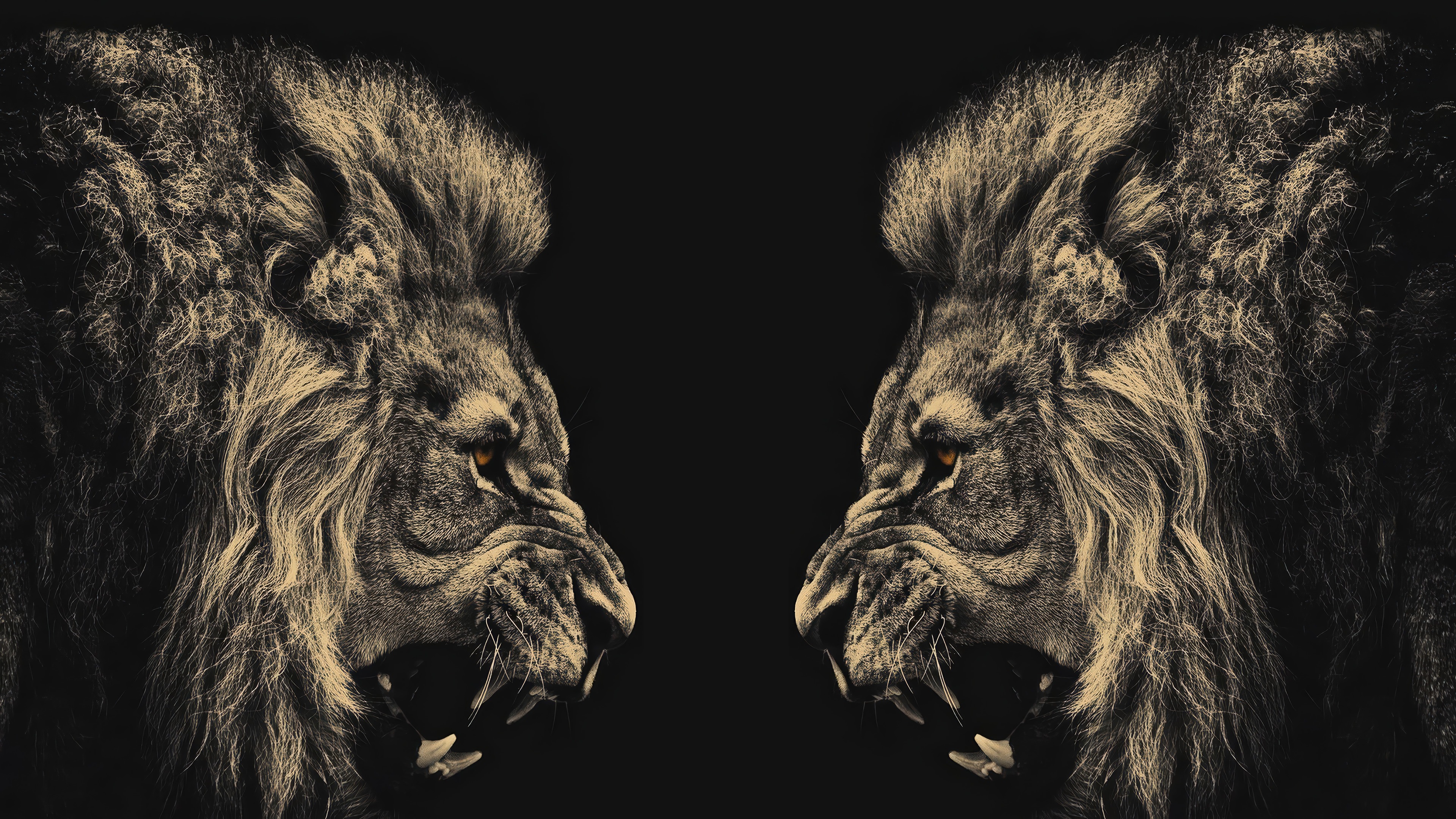 Twin Lions Face to Face