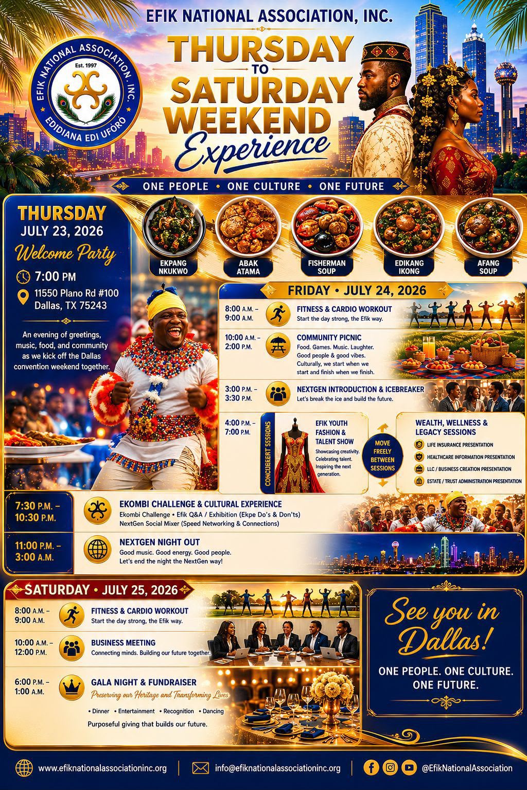 Weekend Experience poster showing community picnic and fitness