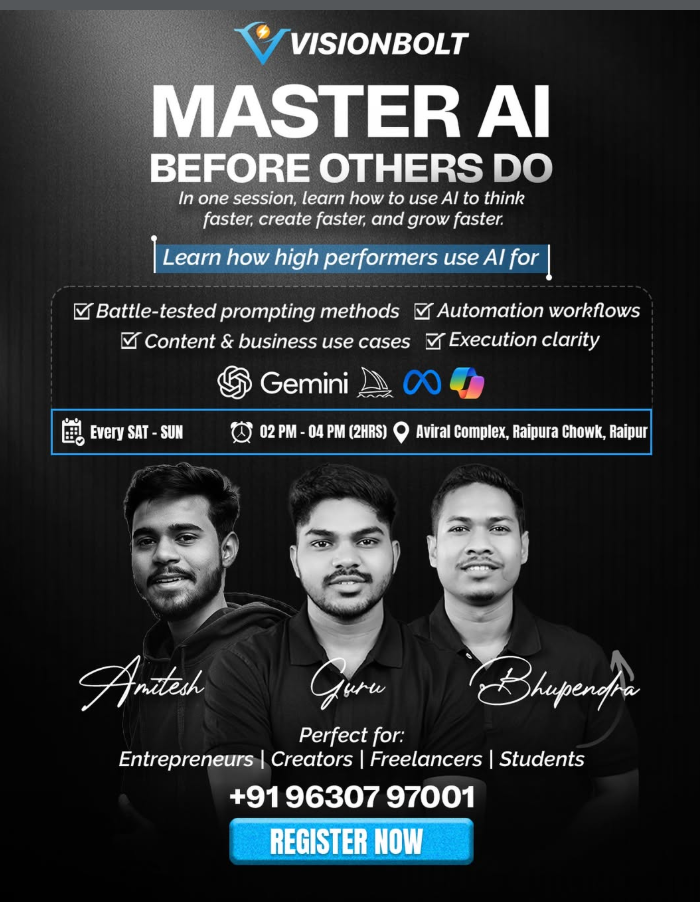 Master AI Course in Raipur by Visionbolt – Best AI Workshop in Raipur Chhattisgarh