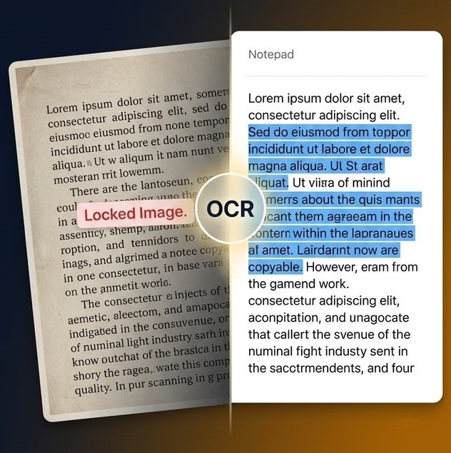 OCR converting locked image to editable text
