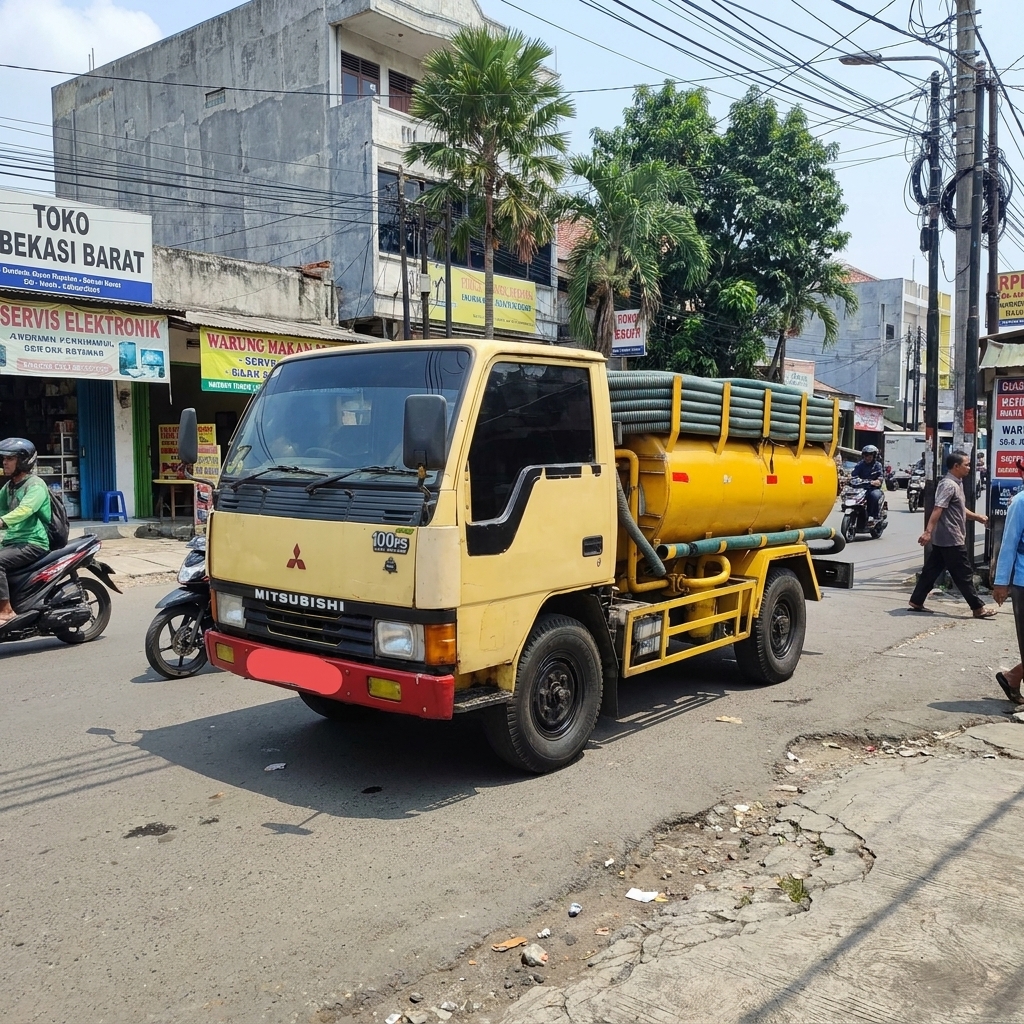 Truk Mitsubishi sedot WC beroperasi