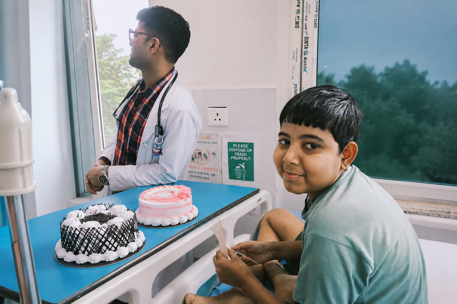 Kuldeep celebrating in hospital