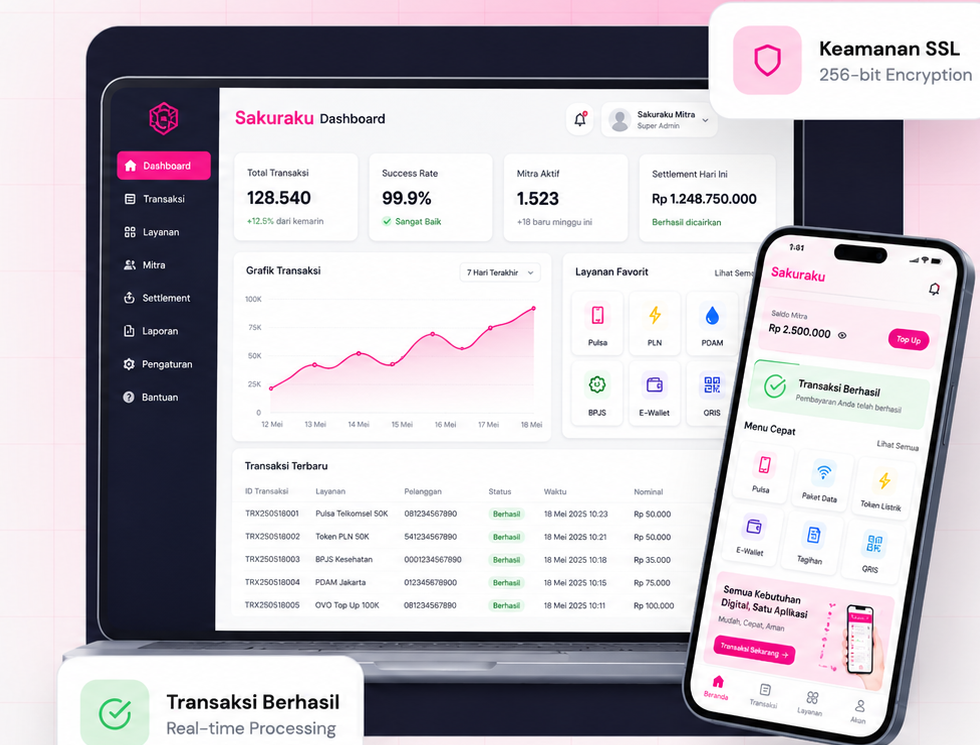 Tampilan Dashboard Sakuraku di Desktop dan Mobile