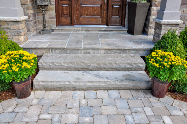 Beautiful stone patio walkway and outdoor entrance in Houston